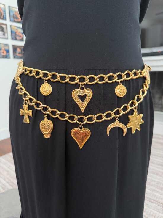 Vintage Escada Belt Lucky Charms Chain- Swag Gold Medallions Hearts Horseshoes main image 9